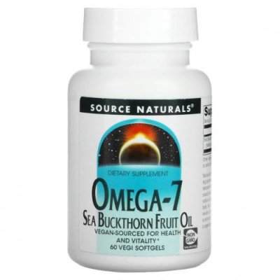 Source Naturals, Omega-7, Масло плодов облепихи, 60 вегетарианских мягких таблеток / Омега-7 | Аптека | V4.Ru: Маркетплейс