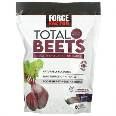 Force Factor, Total Beets, здоровый источник энергии и антиоксидантов, свекла и ягоды асаи, 325 мг, 60 жевательных таблеток / Свекла | Аптека | V4.Ru: Маркетплейс