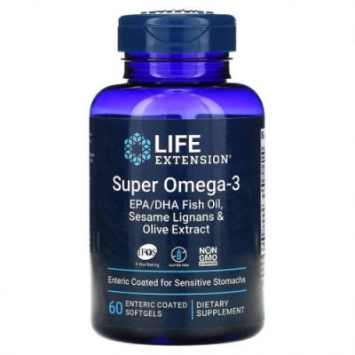 Life Extension, Super Omega-3, рыбий жир с ЭПК и ДГК, лигнанами кунжута и экстрактом оливы, 60 капсул, покрытых кишечнорастворимой оболочкой / Рыбий жир омега-3 | Аптека | V4.Ru: Маркетплейс