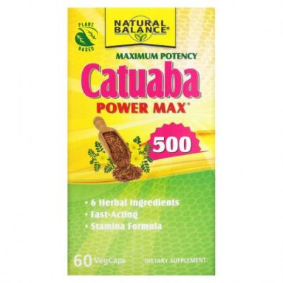 Natural Balance, Катуаба Power Max 500, максимальная эффективность, 60 капсул с оболочкой из ингредиентов растительного происхождения / Катуаба | Аптека | V4.Ru: Маркетплейс