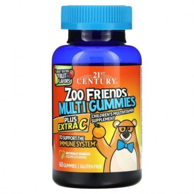 21st Century, мультивитамины в виде зверей Zoo Friends, Plus Extra C, 60 жевательных конфет / Детские мультивитамины | Аптека | V4.Ru: Маркетплейс