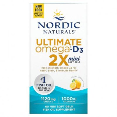 Nordic Naturals, Ultimate Omega 2X с витамином D3, лимон, 60 мягких мини-таблеток / Рыбий жир омега-3 | Аптека | V4.Ru: Маркетплейс