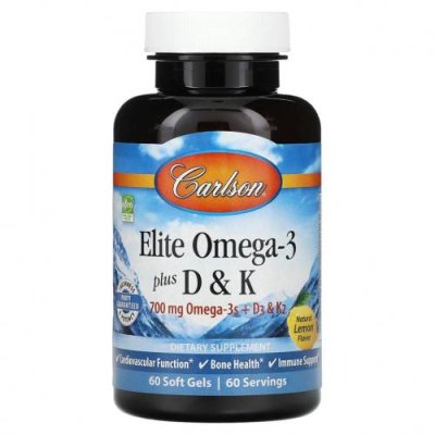 Carlson Labs, Elite Omega-3 с витаминами D и K, натуральный вкус лимона, 60 мягких таблеток / Рыбий жир омега-3 | Аптека | V4.Ru: Маркетплейс