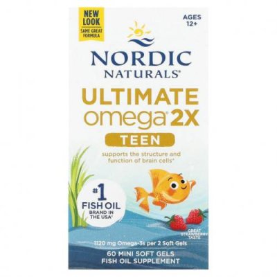 Nordic Naturals, Ultimate Omega 2X Teen, для подростков от 12 до 18 лет, со вкусом клубники, 60 мини-капсул / Рыбий жир омега-3 | Аптека | V4.Ru: Маркетплейс