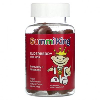 GummiKing, Elderberry For Kids, Immunity + Wellness, Raspberry Flavor, 60 Gummies / Травы для детей | Аптека | V4.Ru: Маркетплейс