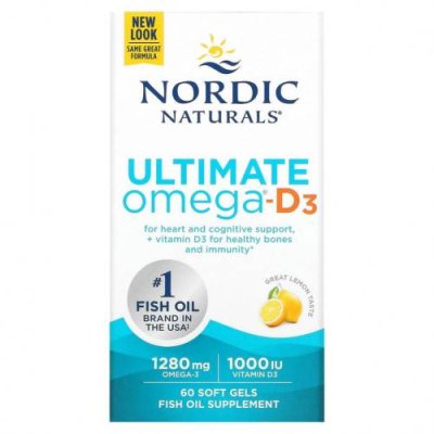 Nordic Naturals, Омега-D3 Ultimate, лимон, 1000 мг, 60 гелевых капсул / Рыбий жир омега-3 | Аптека | V4.Ru: Маркетплейс