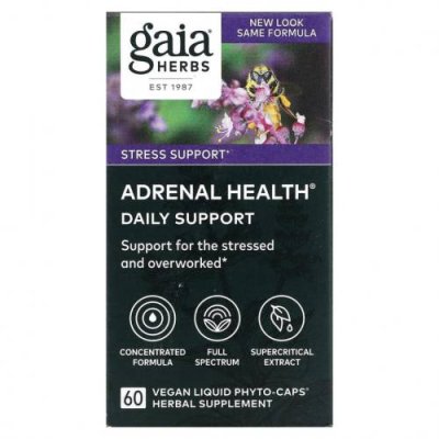 Gaia Herbs, Adrenal Health, ежедневная поддержка, 60 веганских жидких фито-капсул / Адаптогены | Аптека | V4.Ru: Маркетплейс