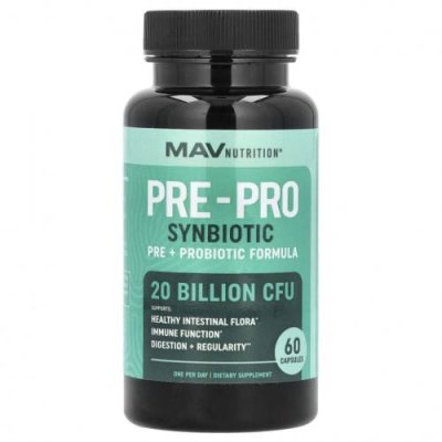 MAV Nutrition, Pre-Pro, пребиотик и пробиотик, 60 растительных капсул / Пребиотики | Аптека | V4.Ru: Маркетплейс