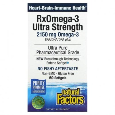 Natural Factors, Рыбий жир с максимальной силой действия RxOmega-3 для приема один раз в день, 900 мг, 60 капсул Enteripure / Рыбий жир омега-3 | Аптека | V4.Ru: Маркетплейс