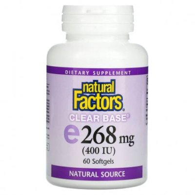 Natural Factors, Clear Base Vitamin E, 268 мг (400 МЕ), 60 мягких таблеток / Витамин Е | Аптека | V4.Ru: Маркетплейс