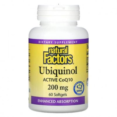 Natural Factors, Убихинол, 200 мг, 60 мягких таблеток / Ubiquinol, CoQ10 | Аптека | V4.Ru: Маркетплейс