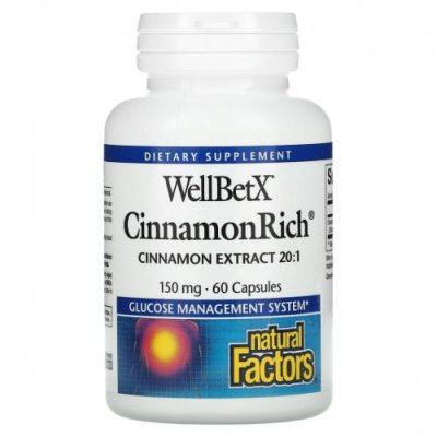 Natural Factors, WellBetX, CinnamonRich, 150 мг, 60 капсул / Корица | Аптека | V4.Ru: Маркетплейс