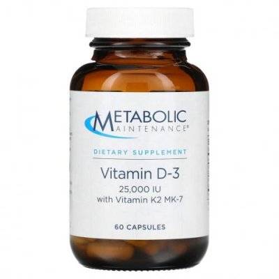 Metabolic Maintenance, Vitamin D-3 with Vitamin K2 MK-7, 25,000 IU, 60 Capsules / D3 (холекальциферол) | Аптека | V4.Ru: Маркетплейс