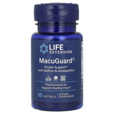 Life Extension, MacuGuard, поддержка зрения с шафраном и астаксантином, 60 капсул / Лютеин и зеаксантин | Аптека | V4.Ru: Маркетплейс