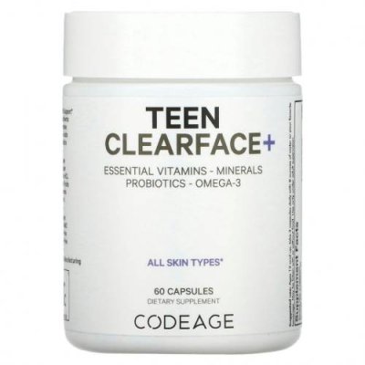 Codeage, Teen Clearface Vitamins, для всех типов кожи, 60 капсул / Препараты для волос, кожи и ногтей | Аптека | V4.Ru: Маркетплейс