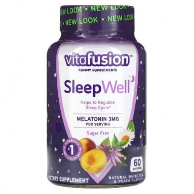 VitaFusion, SleepWell, поддержка сна для взрослых, натуральный белый чай и персик, 60 жевательных таблеток / Снотворные | Аптека | V4.Ru: Маркетплейс