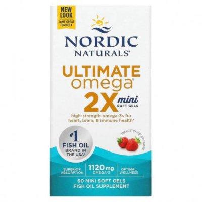 Nordic Naturals, Ultimate Omega 2X, со вкусом клубники, 560 мг, 60 мини-капсул / Рыбий жир омега-3 | Аптека | V4.Ru: Маркетплейс