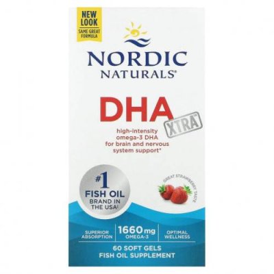 Nordic Naturals, DHA Xtra, клубничный вкус, 830 мг, 60 мягких таблеток / ДГК | Аптека | V4.Ru: Маркетплейс