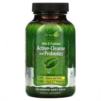 Irwin Naturals, Active-Cleanse and Probiotics, с алоэ и трифалой, 60 мягких желатиновых капсул с жидкостью / Пробиотики | Аптека | V4.Ru: Маркетплейс