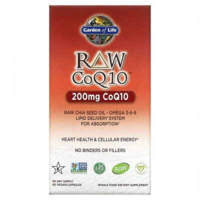 Garden of Life, RAW CoQ10, 200 мг, 60 веганских капсул / Коэнзим Q10 (CoQ10) | Аптека | V4.Ru: Маркетплейс