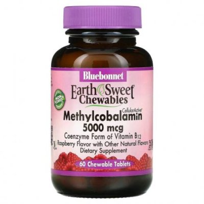 Bluebonnet Nutrition, EarthSweet, жевательные таблетки CellularActive, метилкобаламин, малиновый вкус, 5000 мкг, 60 жевательных таблеток / B12 | Аптека | V4.Ru: Маркетплейс