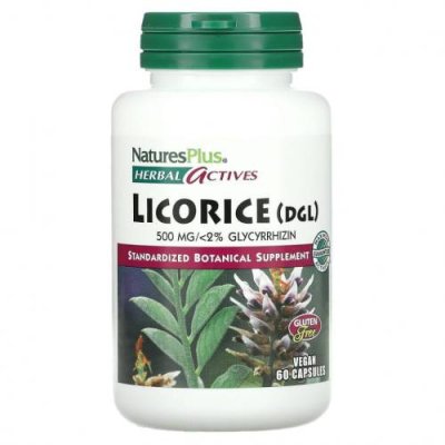 NaturesPlus, Herbal Actives, солодка (DGL), 500 мг, 60 вегетарианских капсул / Корень солодки (DGL) | Аптека | V4.Ru: Маркетплейс