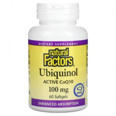 Natural Factors, убихинол (активный коэнзим Q10), 100 мг, 60 мягких таблеток / Ubiquinol, CoQ10 | Аптека | V4.Ru: Маркетплейс