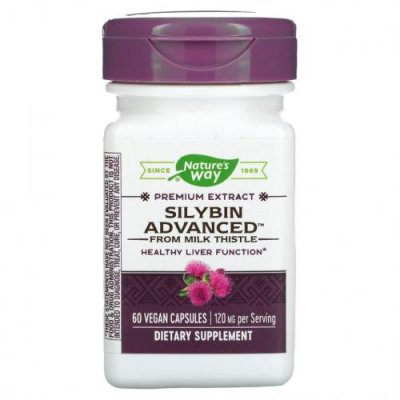 Nature's Way, Silybin Advanced from Milk Thistle, 120 mg, 60 Vegan Capsules / Расторопша пятнистая | Аптека | V4.Ru: Маркетплейс