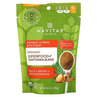 Navitas Organics, Superfood+ Adaptogen Blend, Maca + Reishi + Ashwagandha, 6.3 oz (180 g) / Зелень и суперфуды | Аптека | V4.Ru: Маркетплейс