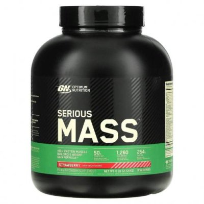 Optimum Nutrition, Serious Mass, порошок с высоким содержанием белка для набора веса, со вкусом клубники, 2,72 кг (6 фунтов) / Гейнеры | Аптека | V4.Ru: Маркетплейс