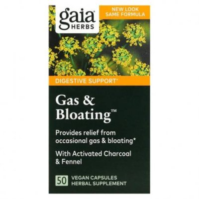 Gaia Herbs, Gas & Bloating, 50 веганских капсул / Средства от газообразования и вздутия | Аптека | V4.Ru: Маркетплейс