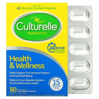 Culturelle, пробиотики, здоровье и хорошее самочувствие, 15 миллиардов КОЕ, 50 вегетарианских капсул для приема один раз в день / Лактобациллы | Аптека | V4.Ru: Маркетплейс