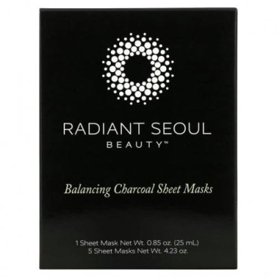 Radiant Seoul, тканевые маски с древесным углем для восстановления баланса, 5 шт., 25 мл (0,85 унции) каждая / Маски против акне и пятен | Аптека | V4.Ru: Маркетплейс