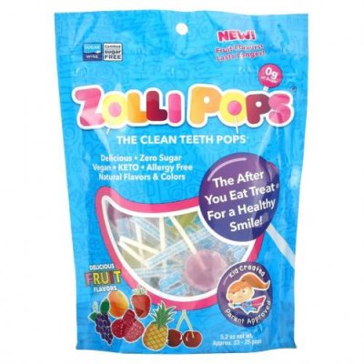 Zollipops, The Clean Teeth Pops, леденцы для чистки зубов, клубника, апельсин, малина, вишня, виноград, ананас, прибл. 23–25 леденцов ZolliPops, 147 г (5,2 унции) / Леденцы | Аптека | V4.Ru: Маркетплейс