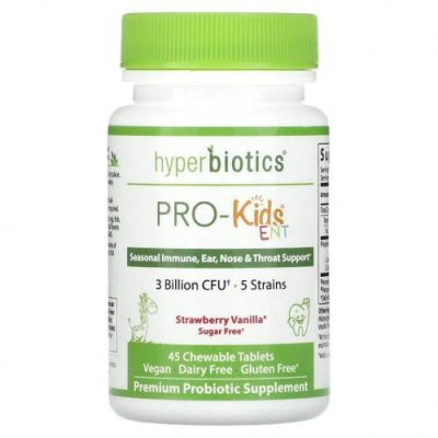 Hyperbiotics, PRO-Kids ENT, пробиотики для детей, без сахара, с клубничным и ванильным вкусом, 45 запатентованных жевательных таблеток LiveBac / Пробиотики для детей | Аптека | V4.Ru: Маркетплейс