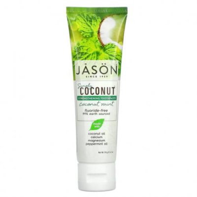 Jason Natural, Simply Coconut, укрепляющая зубная паста, кокос и мята, 119 г (4,2 унции) / Без фтора | Аптека | V4.Ru: Маркетплейс