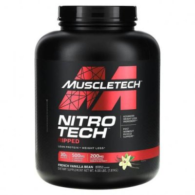 Muscletech, Nitro Tech Ripped, чистый протеин + формула для похудения, французская ваниль, 1,81 кг (4 фунта) / Сывороточные белковые смеси | Аптека | V4.Ru: Маркетплейс