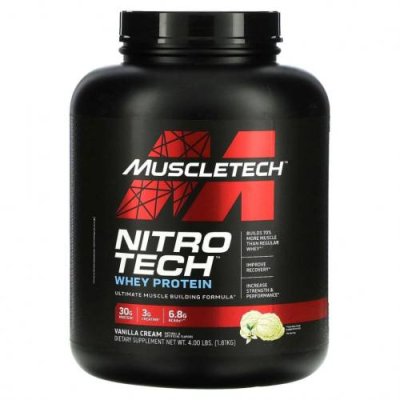 Muscletech, Nitro Tech, основной источник пептидов и изолята сывороточного белка со вкусом ванили, 1,81 кг (4 фунта) / Сывороточные белковые смеси | Аптека | V4.Ru: Маркетплейс