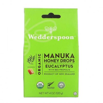 Wedderspoon, Органические капли из меда манука, эвкалипт и пчелиный прополис, 120 г (4 унции) / Пастилки от кашля и боли в горле | Аптека | V4.Ru: Маркетплейс