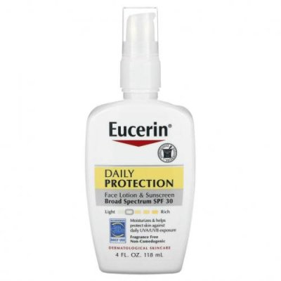 Eucerin, ежедневный солнцезащитный лосьон для лица, SPF 30, без отдушки, 118 мл (4 жидк. унции) / Солнцезащитные средства, лицо | Аптека | V4.Ru: Маркетплейс