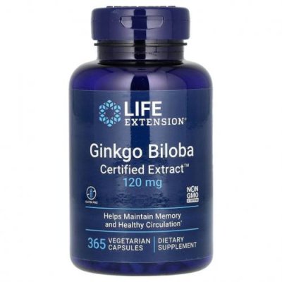 Life Extension, Ginkgo Biloba, Certified Extract, гинкго билоба, сертифицированный экстракт, 120 мг, 365 вегетарианских капсул / Гинкго Билоба | Аптека | V4.Ru: Маркетплейс