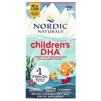 Nordic Naturals, ДГК для детей, клубника, для детей 3–6 лет, 250 мг, 360 желатиновых мини-капсул / ДГК и омега для детей | Аптека | V4.Ru: Маркетплейс