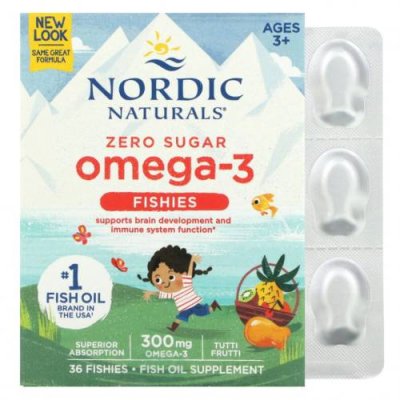 Nordic Naturals, Nordic Omega-3 Fishies, рыбки с омега-3, для детей от 2 лет, вкус тутти-фрутти, 300 мг, 36 рыбок / ДГК и омега для детей | Аптека | V4.Ru: Маркетплейс