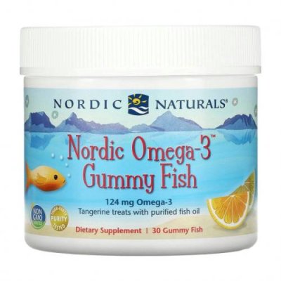 Nordic Naturals, Nordic Omega-3 Gummy Fish, «мандариновые лакомства», 124 мг, 30 жевательная таблеток в форме рыбок / ДГК и омега для детей | Аптека | V4.Ru: Маркетплейс