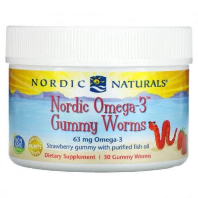 Nordic Naturals, Жевательные червячки Nordic Omega-3 со вкусом клубники, 63 мг, 30 жевательных червячков / ДГК и омега для детей | Аптека | V4.Ru: Маркетплейс