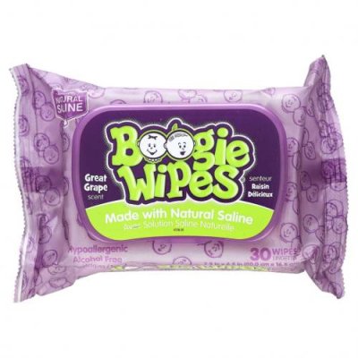 Boogie Wipes, Салфетки с натуральной солью для текущего носа, отличный виноградный запах, 30 салфеток / Средства от простуды, ОРВИ и кашля для детей | Аптека | V4.Ru: Маркетплейс