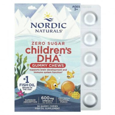 Nordic Naturals, Children's DHA, жевательные таблетки с ДГК, со вкусом тропических фруктов, 600 мг, 30 жевательных таблеток / ДГК и омега для детей | Аптека | V4.Ru: Маркетплейс