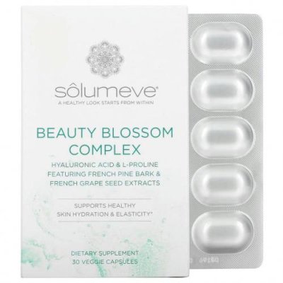 Solumeve, Beauty Blossom, комплекс для увлажнения кожи и выработки коллагена, 30 растительных капсул / Препараты для волос, кожи и ногтей | Аптека | V4.Ru: Маркетплейс