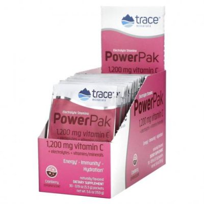 Trace Minerals ®, электролит для повышения выносливости, PowerPak, со вкусом клюквы, 30 пакетиков по 5,3 г (0,19 унции) / Витамин С | Аптека | V4.Ru: Маркетплейс