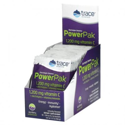 Trace Minerals ®, электролит для повышения выносливости, PowerPak, со вкусом ягод асаи, 30 пакетиков по 5,2 г (0,18 унции) / Витамин С | Аптека | V4.Ru: Маркетплейс